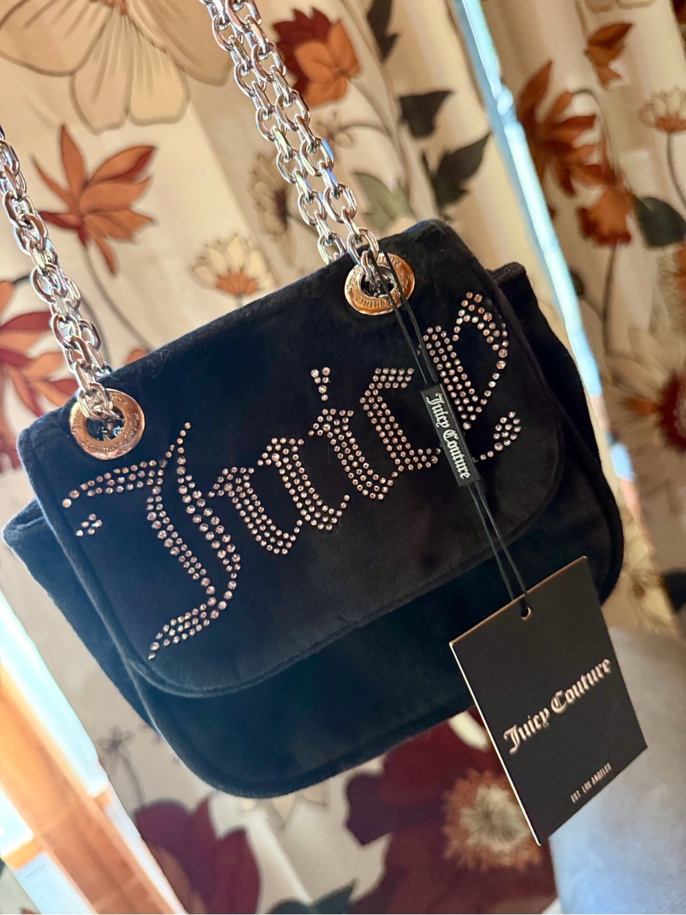 Small Juicy Couture Black Velvet Chain Shoulder Bag